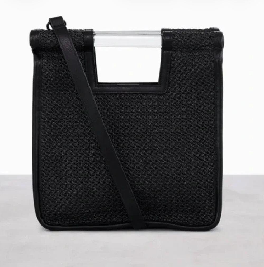 BEIS Black Naturals Crossbody Woven Raffia Vegan Leather Bag Revolve